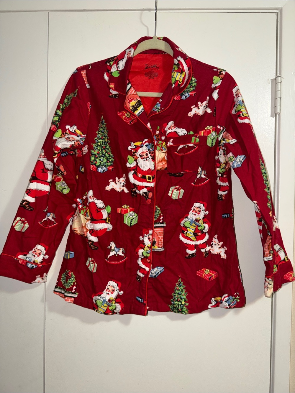 Nick & Nora Vintage Santa & Puppy PJ Top